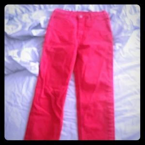 Used red slim fit jeans